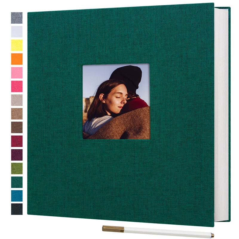 potricher Large Photo Album Self Adhesive 3x5 4x6 5x7 8x10 10x12 Pictures Linen Cover 40 Blank Pages Magnetic DIY Scrapbook Album with A Metallic Pen (Dark Green, 13.2x12.8 inches 40 Pages) - Image 1